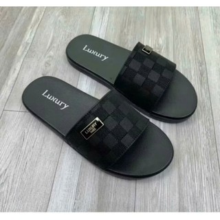 Dép Nam LUXURY Quai Ngang _Họa Tiết Caro Vuông Cao Cấp, Đế Cao Su 2 Lớp Chống Trơn Trượt, Có Khâu Quai  Bền Chắc .