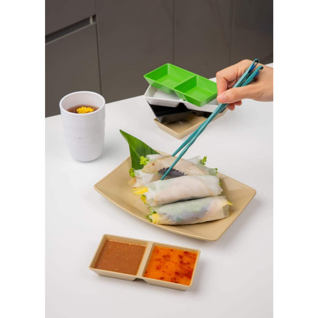 Đĩa chấm nhựa 2 ngăn 3 ngăn dày đẹp - đựng nước chấm sốt muối, chén đựng gia vị quán ăn nhà hàng