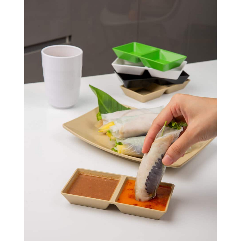 Đĩa chấm nhựa 2 ngăn 3 ngăn dày đẹp - đựng nước chấm sốt muối, chén đựng gia vị quán ăn nhà hàng