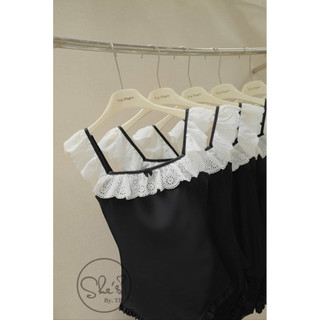 Bikini Áo Bơi 1 Mảnh Liền Bèo Ren Viền Cổ Nơ