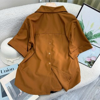 Áo sơ mi bigsize nữ tay ngắn xẻ tà lưng có cúc dễ thương chất lụa chéo mềm mịn AT10