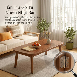 Bàn trà gỗ nguyên khối gấp gọn kiểu Nhật phù hợp hộ nhỏ phòng cho thuê phòng ngủ bàn thấp đơn giản.