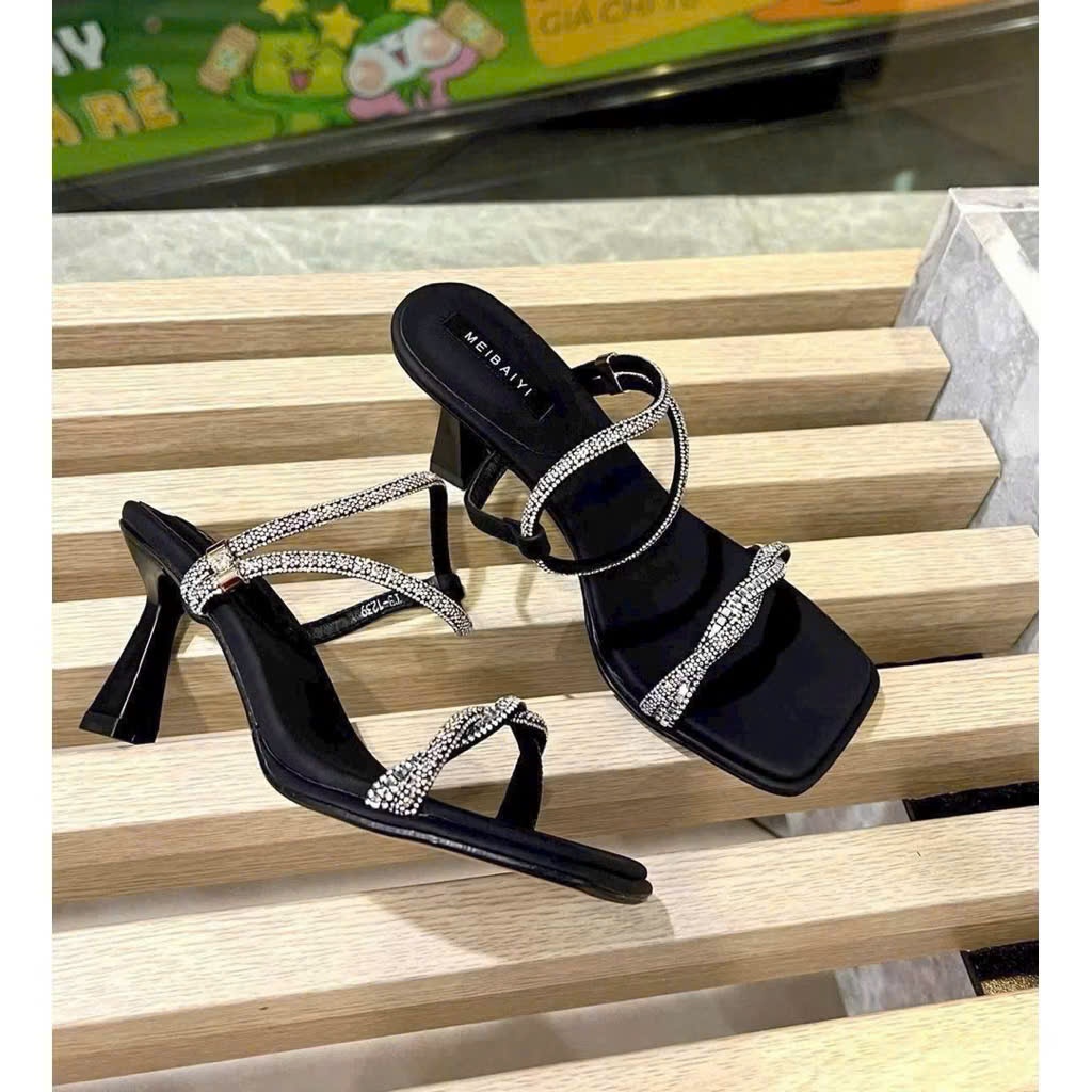 Sandal Mũi Vuông Quai Đá Xoắn Cone Heel – Dép Gót Trụ Cao 7cm, Thiết Kế Thanh Lịch, Êm Chân