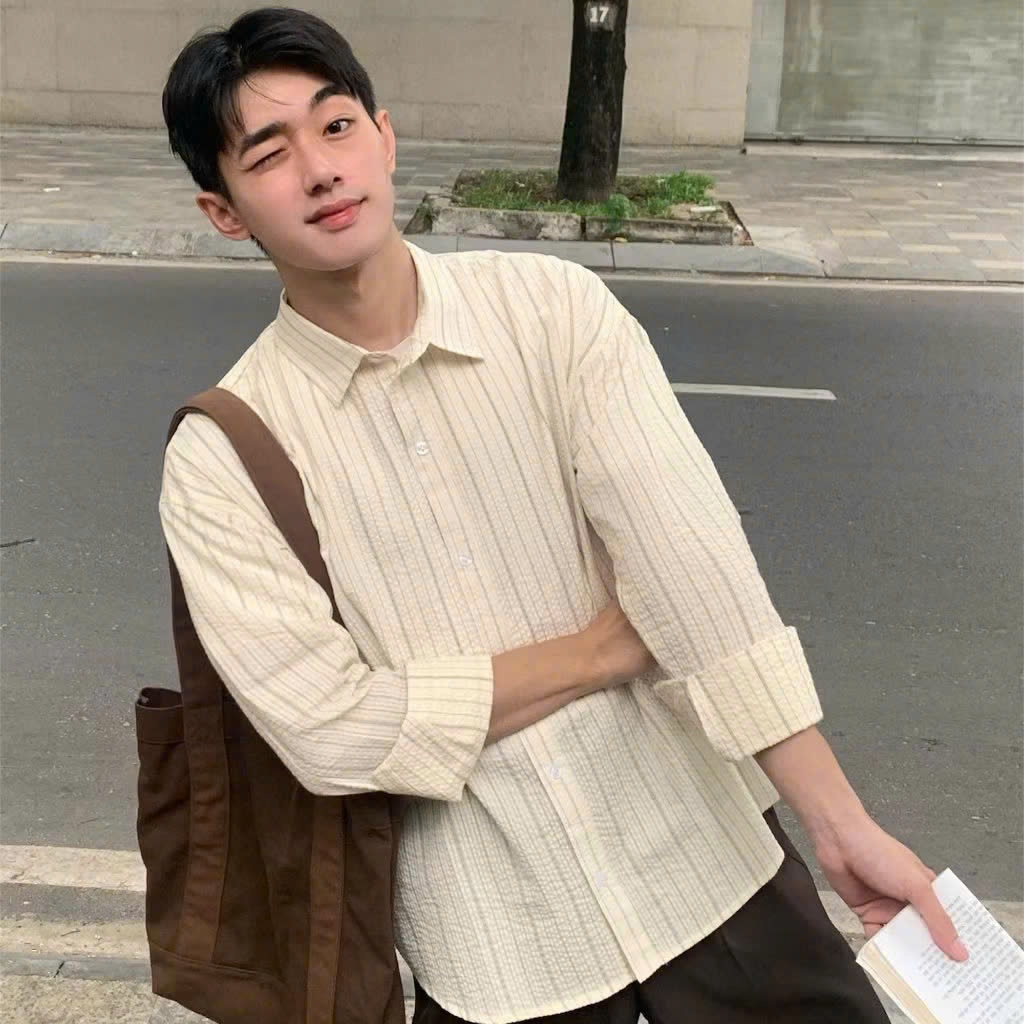 Áo Sơ Mi Nam Kẻ Sọc Dài Tay Chất Cotton Xốp Cao Cấp Chống Nhăn Tốt Mềm Mại  HALLEY A25