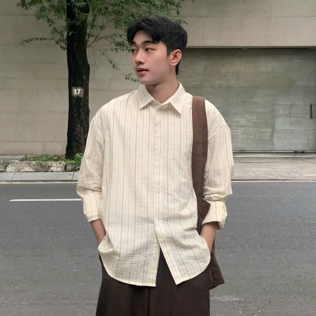 Áo Sơ Mi Nam Kẻ Sọc Dài Tay Chất Cotton Xốp Cao Cấp Chống Nhăn Tốt Mềm Mại  HALLEY A25