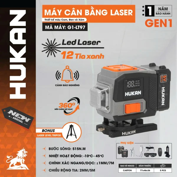 Máy Cân Bằng Laser 12 Line HUKAN G1-LT97 | Kèm Chân Cao Cấp, Máy Cân Bằng LASER đo 50M  lắp đặt, thiết kế nội thất
