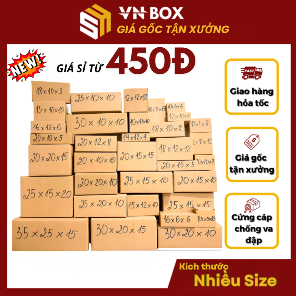 Combo 100 Hộp carton đóng hàng FULL SIZE, thùng giấy đóng gói hàng carton nhiều kích thước giá rẻ