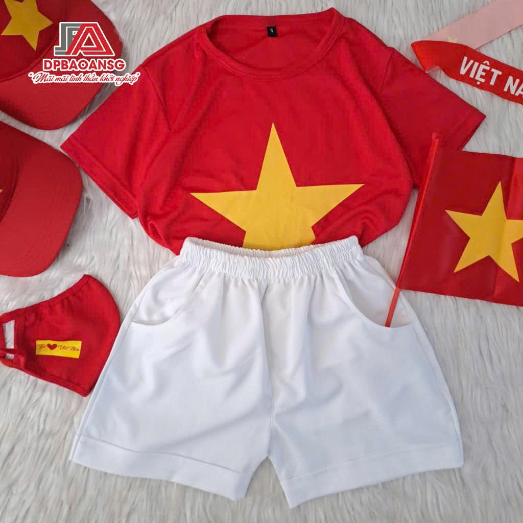 Áo Cờ Đỏ Sao Vàng Trẻ Em – Áo Thun Cờ Cổ Tròn Cho Cho Sự Kiện, Chụp Ảnh, Team Nhóm