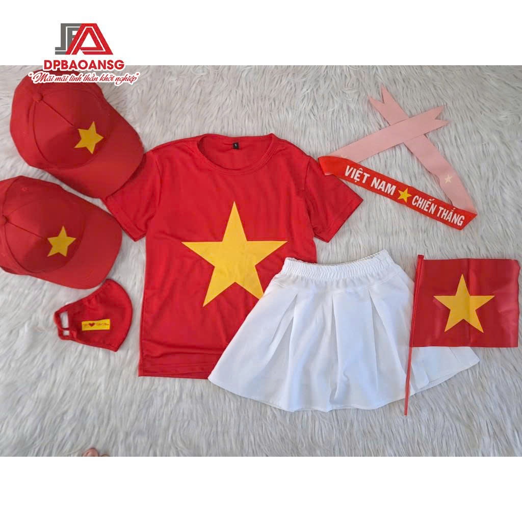 Áo Cờ Đỏ Sao Vàng Trẻ Em – Áo Thun Cờ Cổ Tròn Cho Cho Sự Kiện, Chụp Ảnh, Team Nhóm