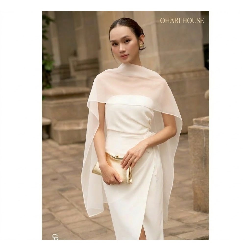 KC01 Khăn choàng voan nữ thời trang 3 màu Đen/Trắng/Kem, khăn choàng phối váy lụa siêu sang