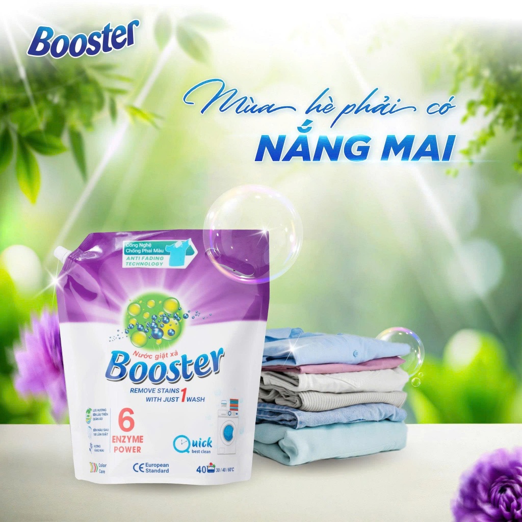 Thùng 4 túi nước giặt xả Bosster hương nắng mai túi 3,2 kg - Hàng chính hãng, TẶNG KÈM QUÀ