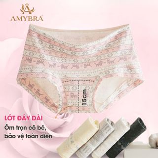 Combo Quần Lót Nữ Cotton In Họa Tiết, Quần Chip Nữ Cạp Vừa Mềm Mịn Không Hằn Cấn AMYBRA L5296