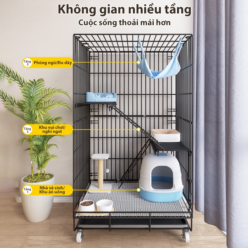 Chuồng Mèo 4 Tầng Chuồng Mèo Gấp Gọn Lồng Mèo Lồng Chuồng Chó Mèo Giá Rẻ Tặng Khay Có Bánh Xe