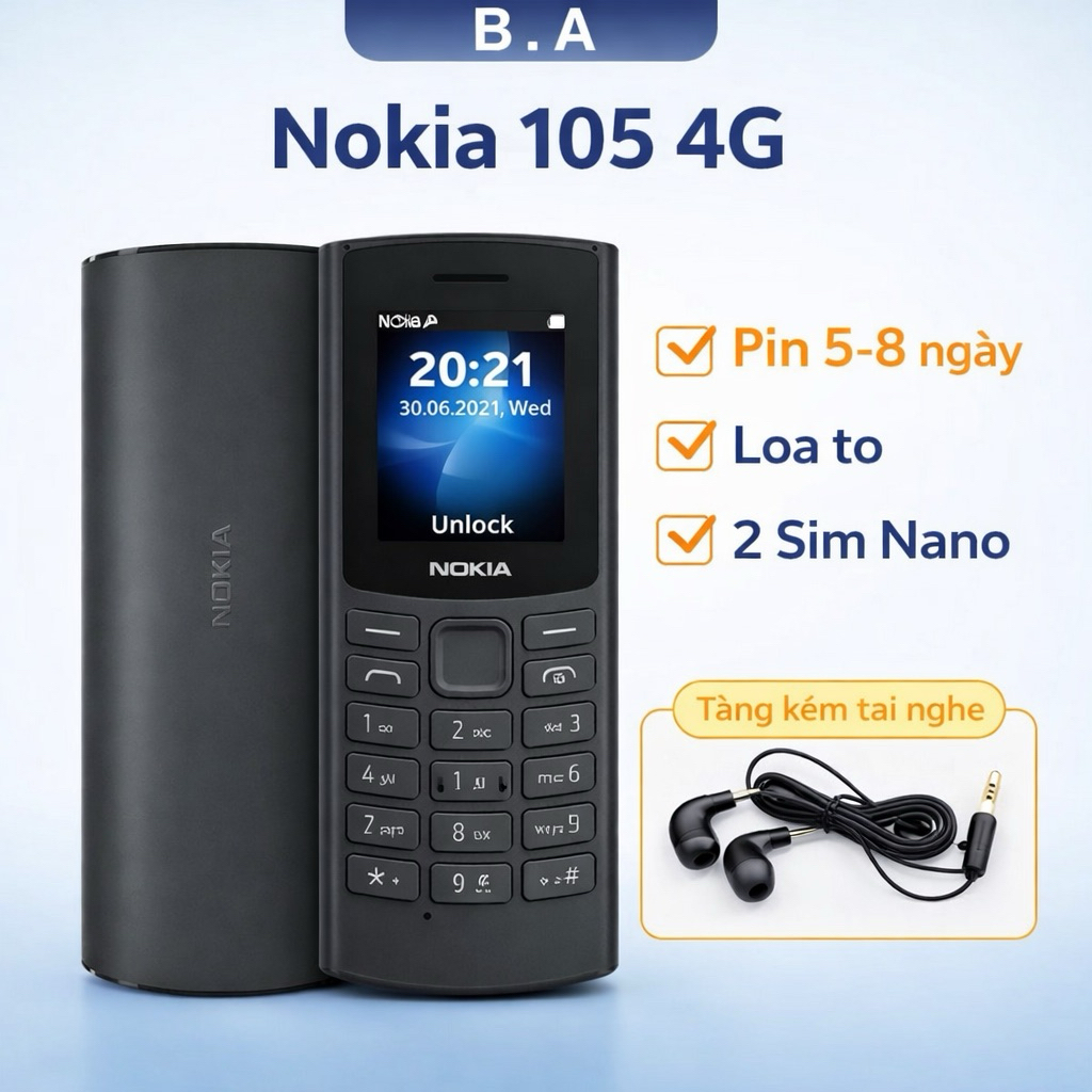 Điện Thoại 4G 105 2 Sim, Pin Trâu, Loa To Sóng Khoẻ Cho Người Già, Làm Máy Phụ