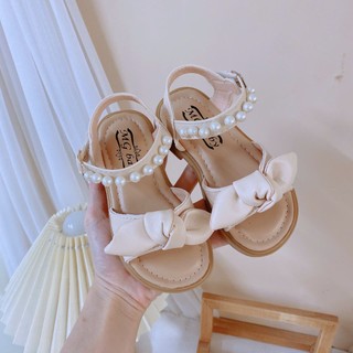 Mới Sz 21-35 Dép Quai Hậu Đi Học Da PU Nơ Phối Quai Ngọc Mềm Êm Chân Cho Bé Gái K206