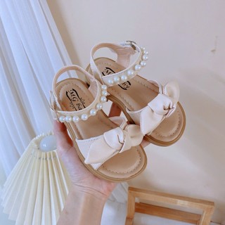 Mới Sz 21-35 Dép Quai Hậu Đi Học Da PU Nơ Phối Quai Ngọc Mềm Êm Chân Cho Bé Gái K206