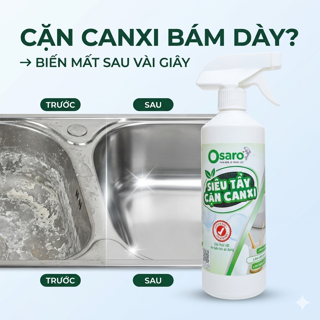 SIÊU TẨY CẶN CANXI OSARO 500g – Xịt tẩy cặn kính, sen vòi, lavabo, làm sạch mảng bám nhanh