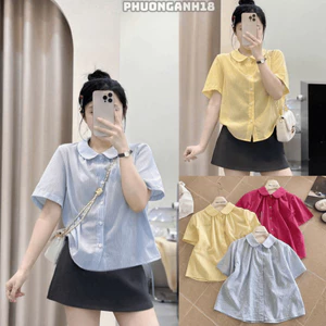 Áo Sơmi cộc tay cổ sen phối kẻ hàng QC 4792 A088