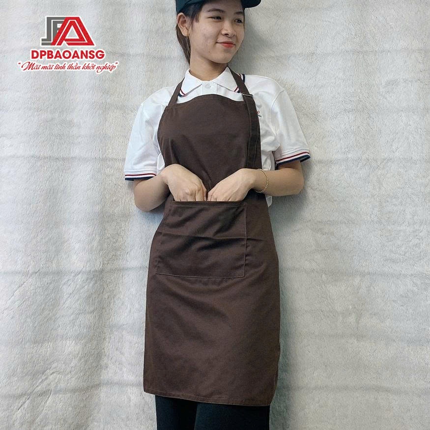 Tạp Dề Kaki Dài Màu Nâu Unisex Chuẩn Đồng Phục Quán, Nhà Hàng – Nhận In Thêu Logo