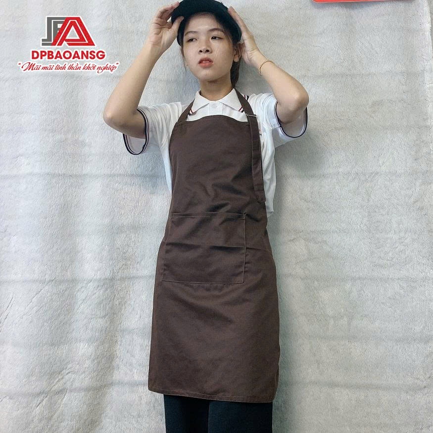 Tạp Dề Kaki Dài Màu Nâu Unisex Chuẩn Đồng Phục Quán, Nhà Hàng – Nhận In Thêu Logo