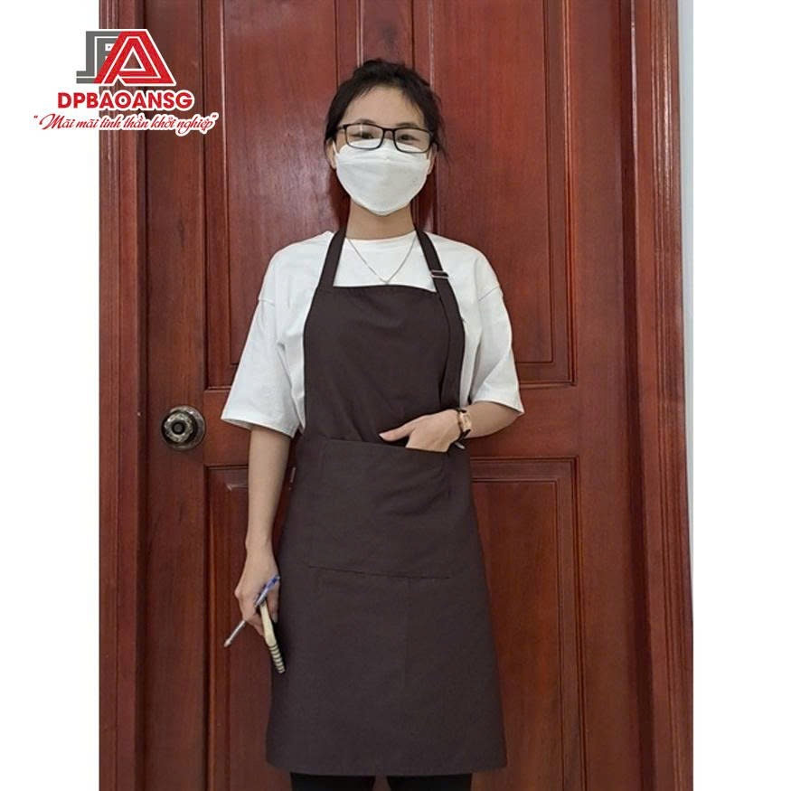 Tạp Dề Kaki Dài Màu Nâu Unisex Chuẩn Đồng Phục Quán, Nhà Hàng – Nhận In Thêu Logo