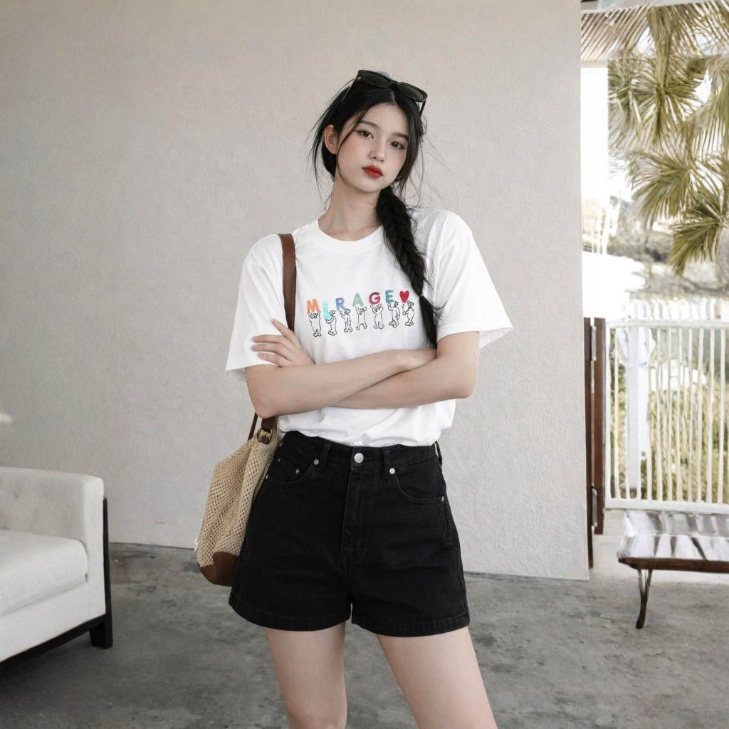 Áo Thun Mirage Thêu Chữ Màu Nghệ Thuật Chất 100% Cotton Mềm Mịn Thoáng Mát.