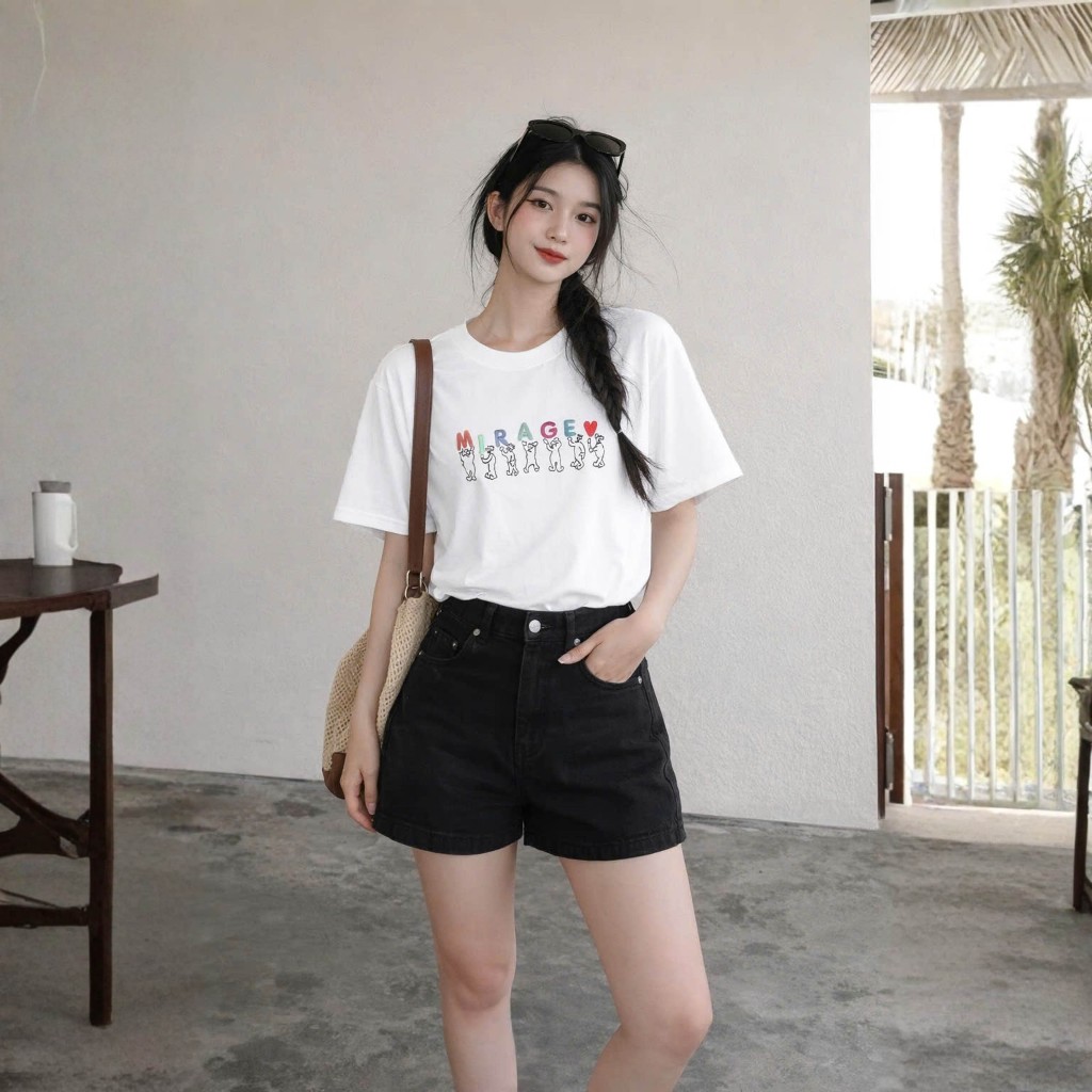 Áo Thun Mirage Thêu Chữ Màu Nghệ Thuật Chất 100% Cotton Mềm Mịn Thoáng Mát.