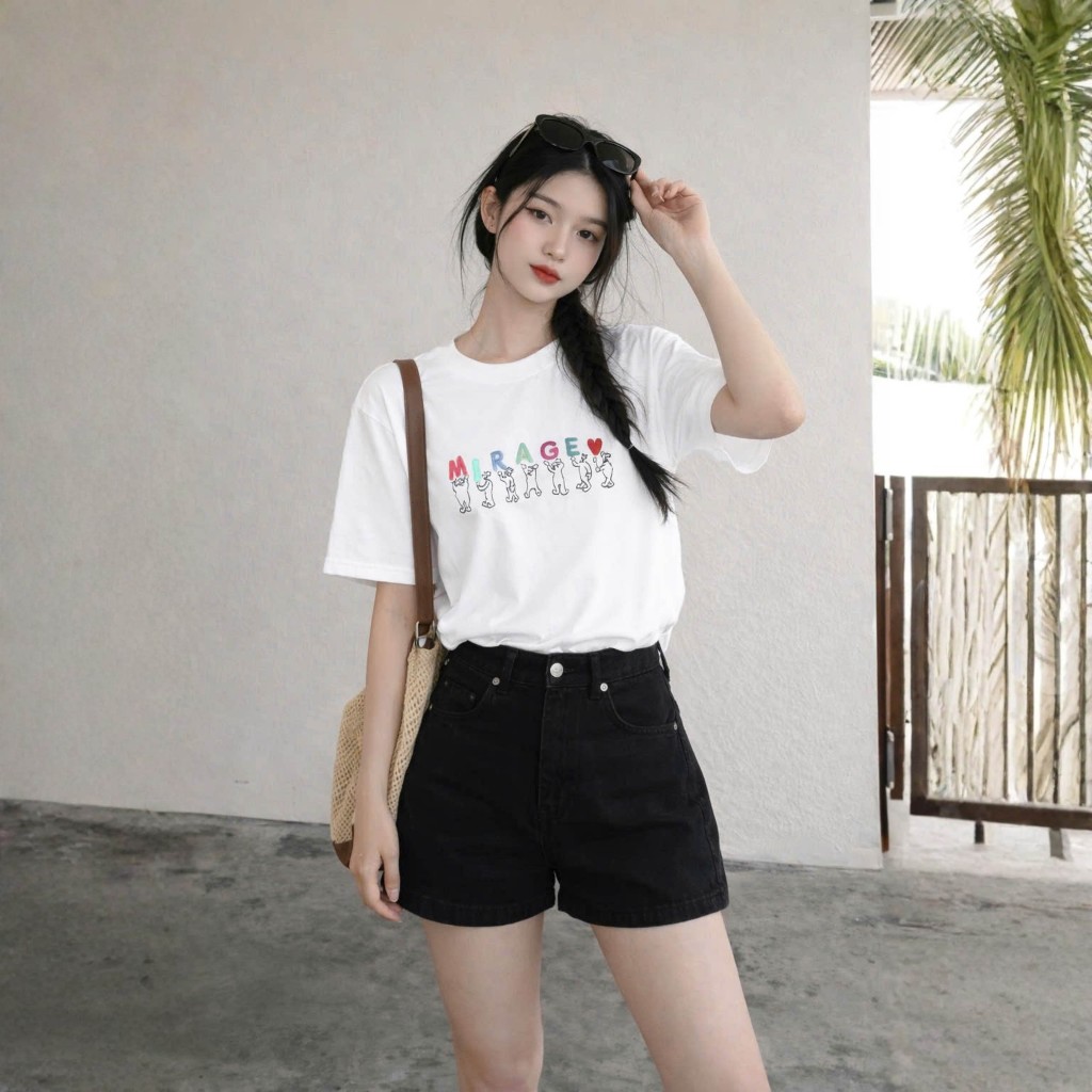 Áo Thun Mirage Thêu Chữ Màu Nghệ Thuật Chất 100% Cotton Mềm Mịn Thoáng Mát.