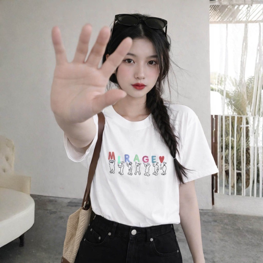 Áo Thun Mirage Thêu Chữ Màu Nghệ Thuật Chất 100% Cotton Mềm Mịn Thoáng Mát.
