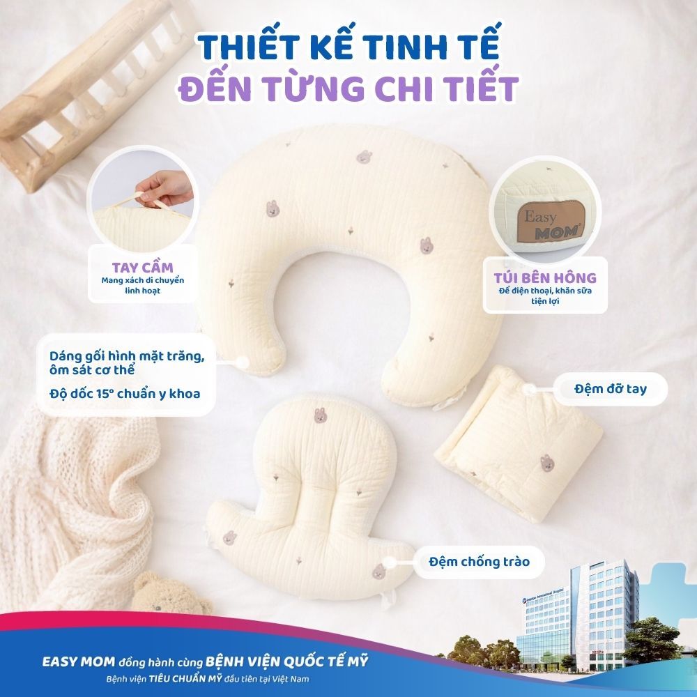 [DEAL AIH] Gối Cho Con Bú 2in1 Easy MOM Kết Hợp Gối Chống Trào Cho Bé Ăn Dặm Cao Cấp Giúp Mẹ Thoải Mái Giảm Đau Nhức