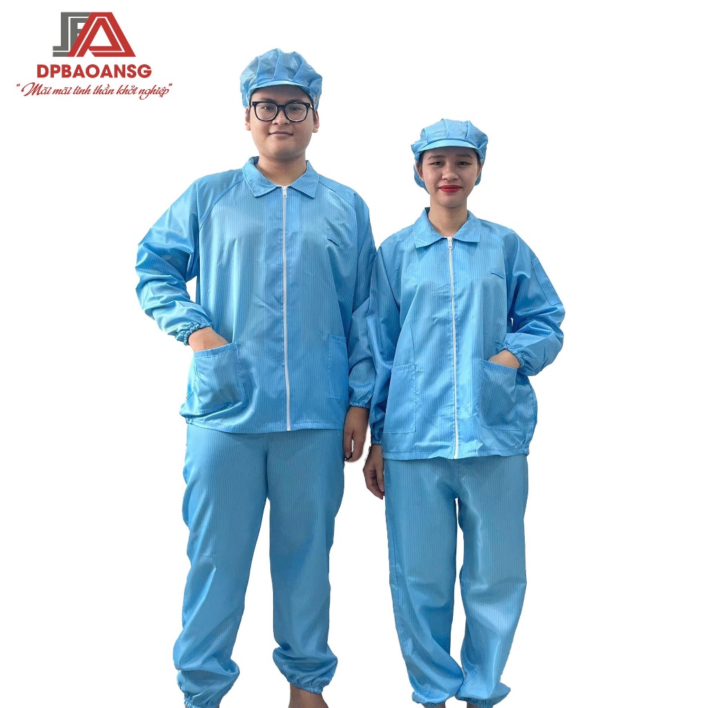 Bộ Quần Áo Phòng Sạch Chống Tĩnh Điện Màu Xanh, Trắng Nam Nữ, Bộ Bảo Hộ Có Nón Dùng Cho Điện Tử, Phòng Lab