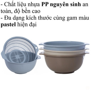 Bộ chậu rổ tròn Hokori 6 món nhựa bền an toàn thực phẩm thoát nước nhanh ráo sạch dễ vệ sinh - (2375+2376+2377)