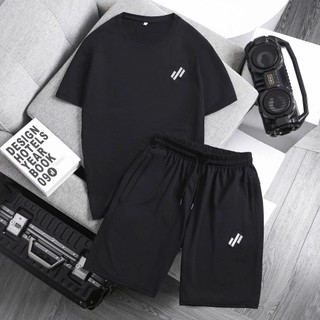 Bộ Đồ Thể Thao Nam Chất Thun Lạnh Mềm Mát Thoải Mái Mùa Hè Áo Cổ Tròn Decal Quần Short Túi Khóa