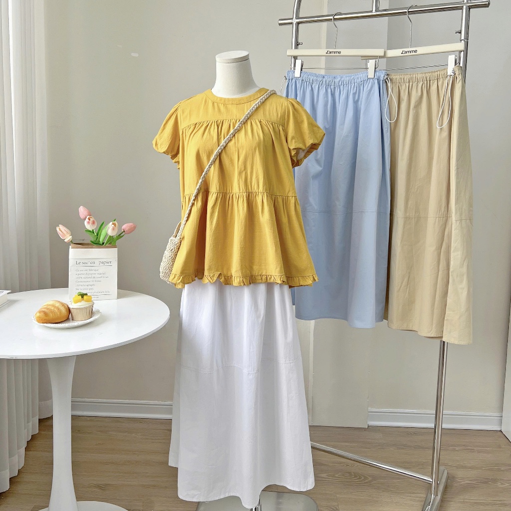Chân váy thô Suzy Skirt cạp chun dành cho mẹ bầu và sau sinh chất liệu vải thô lụa mềm, thoáng mát thiết kế BY L'AMME