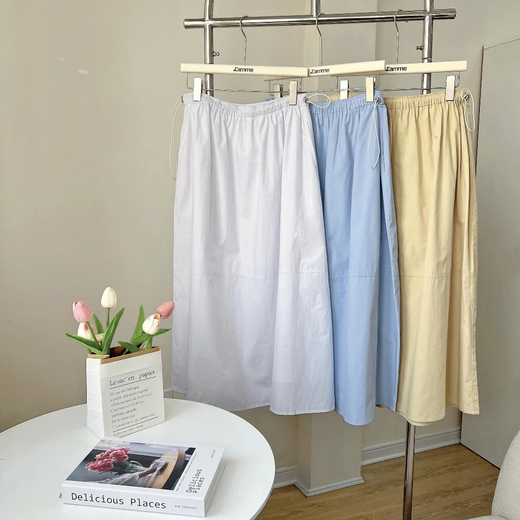 Chân váy thô Suzy Skirt cạp chun dành cho mẹ bầu và sau sinh chất liệu vải thô lụa mềm, thoáng mát thiết kế BY L'AMME