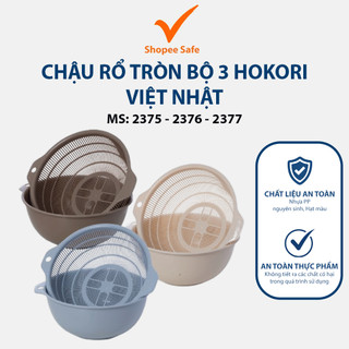 Bộ chậu rổ Hokori 6 món nhựa bền đẹp an toàn thực phẩm thiết kế 2 lớp thoát nước nhanh sạch bếp - (2375+2376+2377)