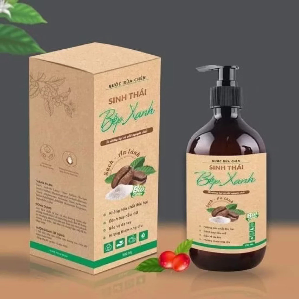 Nước Rửa Chén Bát Sinh Thái Bếp Xanh Thanh Mộc Hương, Chiết Xuất Cafe, Không Hại Da Tay, chai 500ml