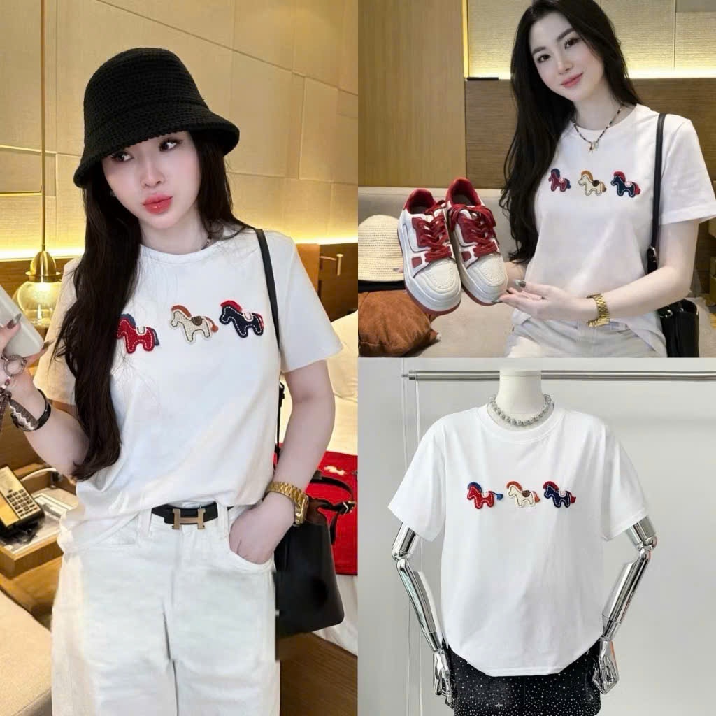 Áo Phông Nữ , Áo phông cotton đính 3 con ngựa dệt nổi CHẤT LIỆU COTTON MỀM MỊN HOT 2026. Minh Ngọc Sport