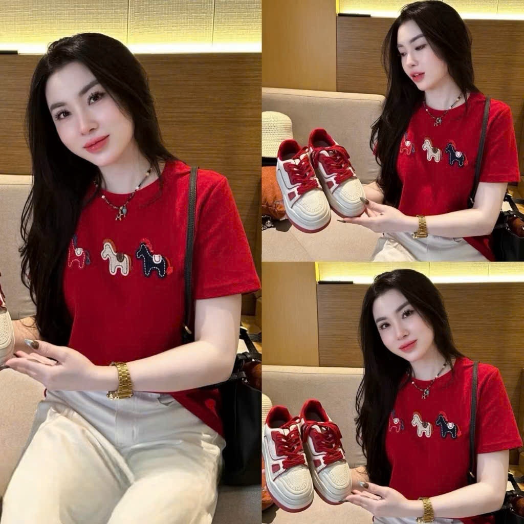 Áo Phông Nữ , Áo phông cotton đính 3 con ngựa dệt nổi CHẤT LIỆU COTTON MỀM MỊN HOT 2026. Minh Ngọc Sport
