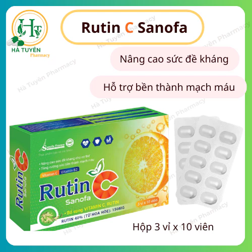 Rutin C Sanofa-Hộp 30 viên- Hỗ trợ giảm triệu chứng bệnh trĩ, suy giãn tĩnh mạch, chảy máu cam, chân răng, nhiệt miệng