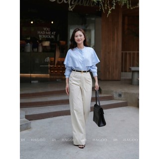 Áo sơ mi nữ thiết cổ tàu bèo rũ 2 màu Trắng/ Xanh HAGOO phong cách thanh lịch [A8116]