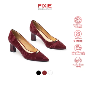 Giày Cao Gót Nữ 7cm Da Vân Lụa Đính Khóa Thời Trang Pixie H435