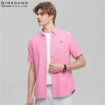 GIORDANO Áo Sơ Mi Nam Ngắn Tay Thêu Logo Sư Tử Cotton Oxford Lion Shirt 01046283 — ảnh 2