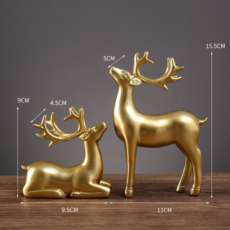 Tượng đôi hươu vàng trơn decor nhà cửa