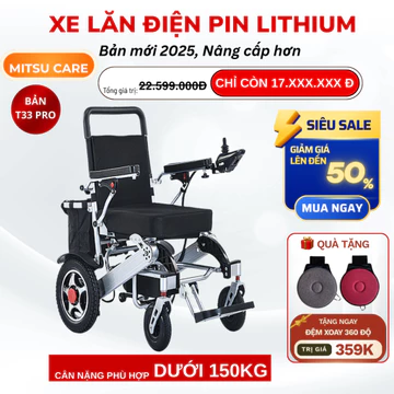 Xe Lăn Điện Gấp Gọn CAO CẤP, Xe lăn điện đa năng – KHUNG NHÔM NHẸ – PIN LITHIUM (BẢO HÀNH 2 NĂM)