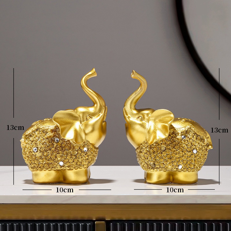 Tượng đôi voi đính đá vàng decor nhà cửa