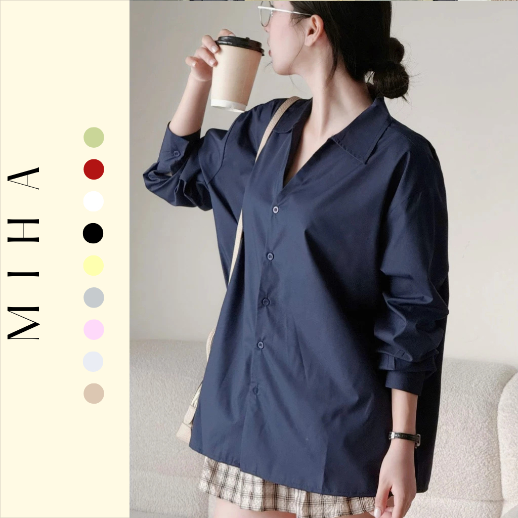 Áo sơ mi cổ khoét V chất vải thô nến trend 2026 Miha Studio