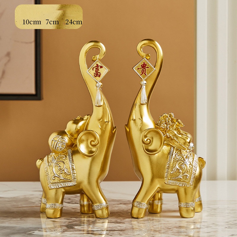 Tượng đôi voi tài lộc xanh vàng decor nhà cửa
