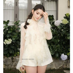 “Julia Set” Set Áo ren hoa thiết kế nhún bèo tiểu thư dài tay kèm quần short ngắn style dịu dàng sang chảnh