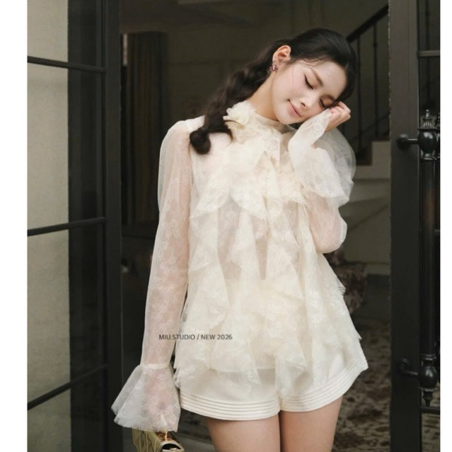 “Julia Set” Set Áo ren hoa thiết kế nhún bèo tiểu thư dài tay kèm quần short ngắn style dịu dàng sang chảnh